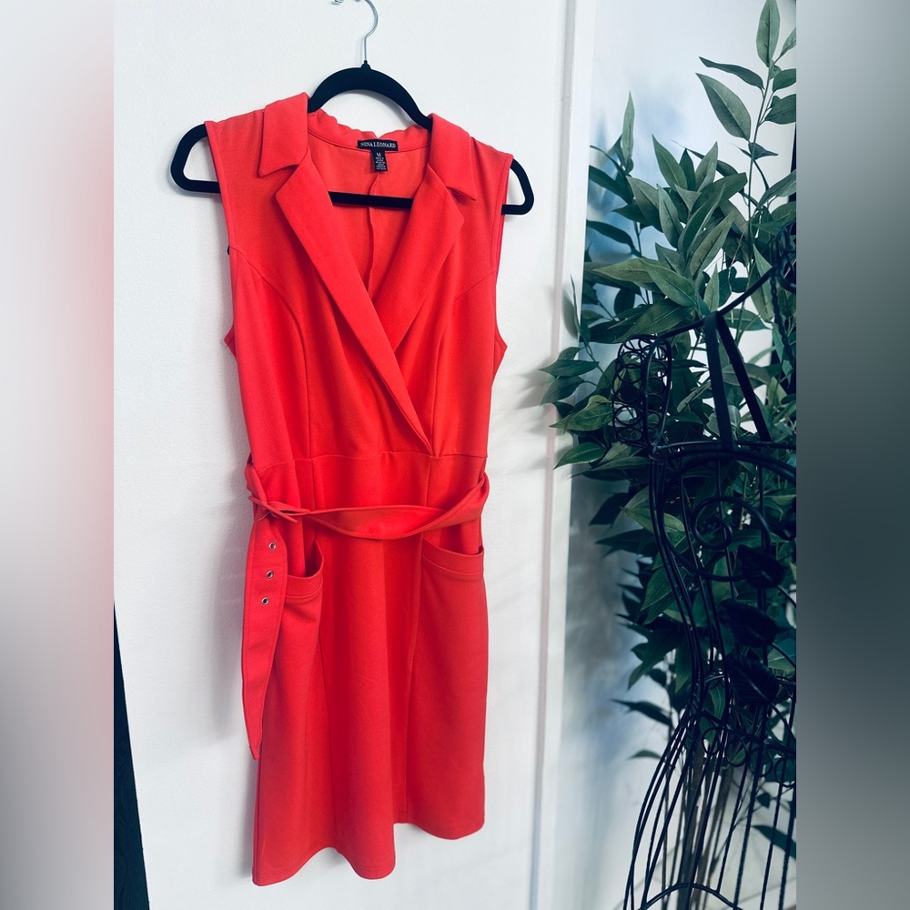 Nina Leonard Bold Red Midi Dress